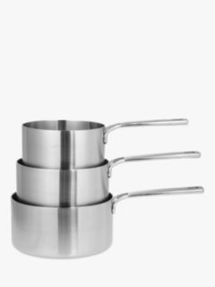 John Lewis 5-Ply Thermacore Stainless Steel Saucepans with Lids Set, 3 Pieces