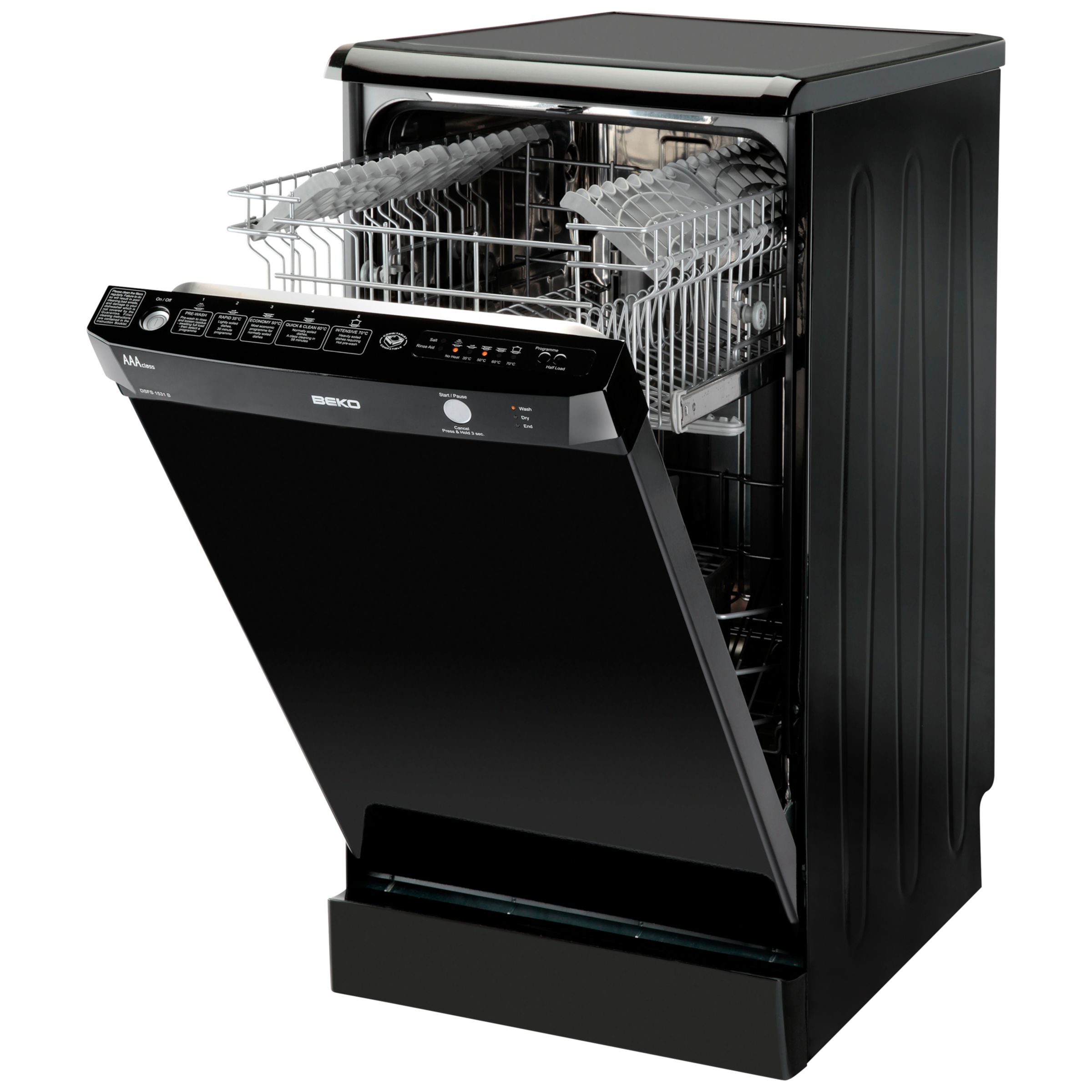 Beko DSFS1531B Slimline Freestanding Dishwasher, Black at John Lewis