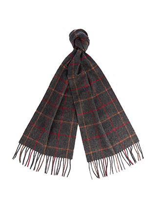 Barbour Tattersall Check Lambswool Scarf, Grey/Red