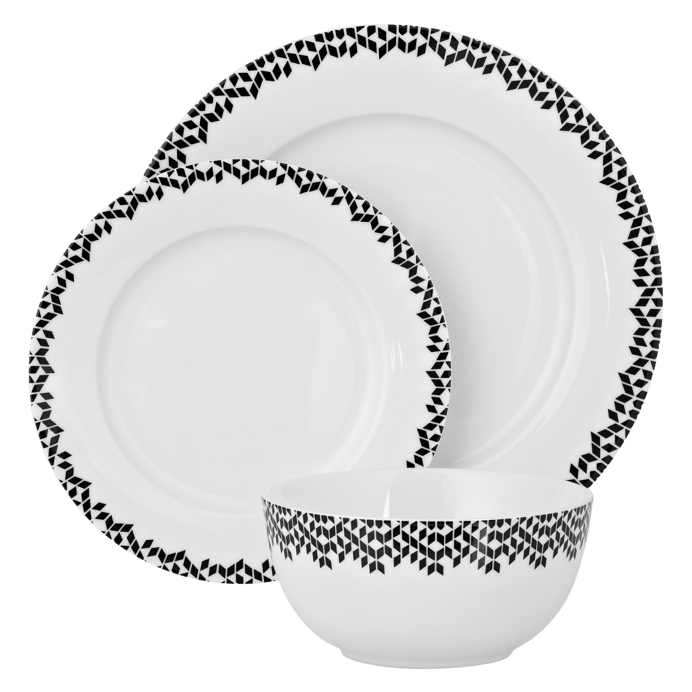 John Lewis Geometric Tableware Set, 12 Piece at John Lewis & Partners