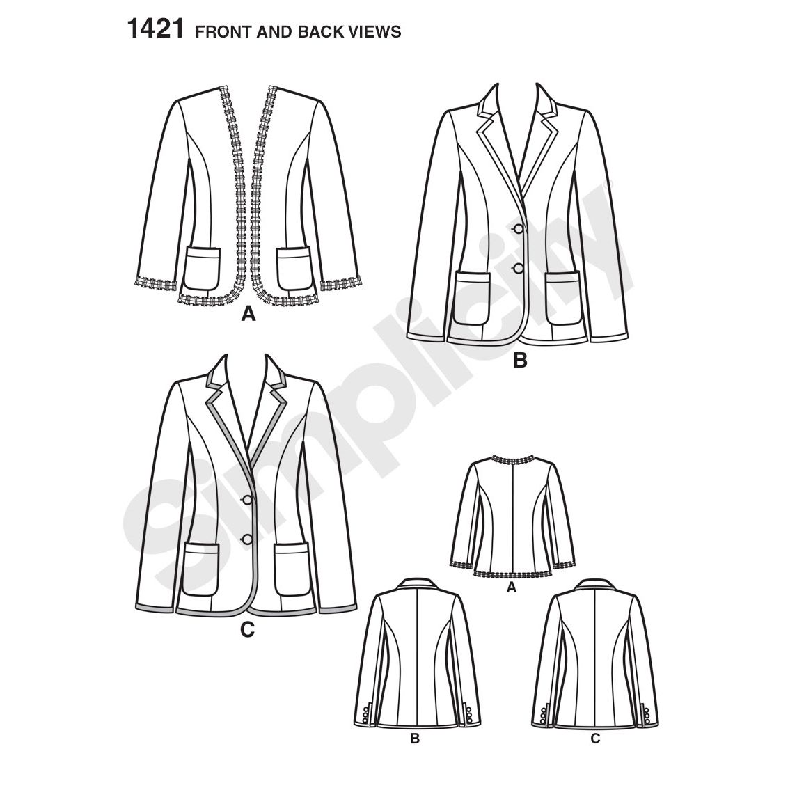 Simplicity Women's Blazer Sewing Pattern, 1421 at John Lewis & Partners