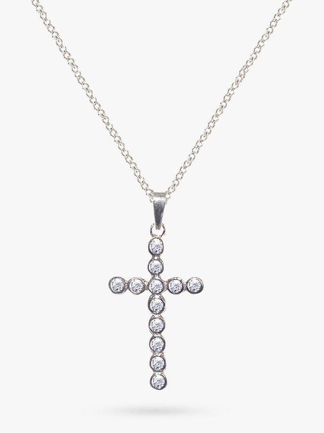 E.W Adams 9ct White Gold Diamond Cross Pendant Necklace