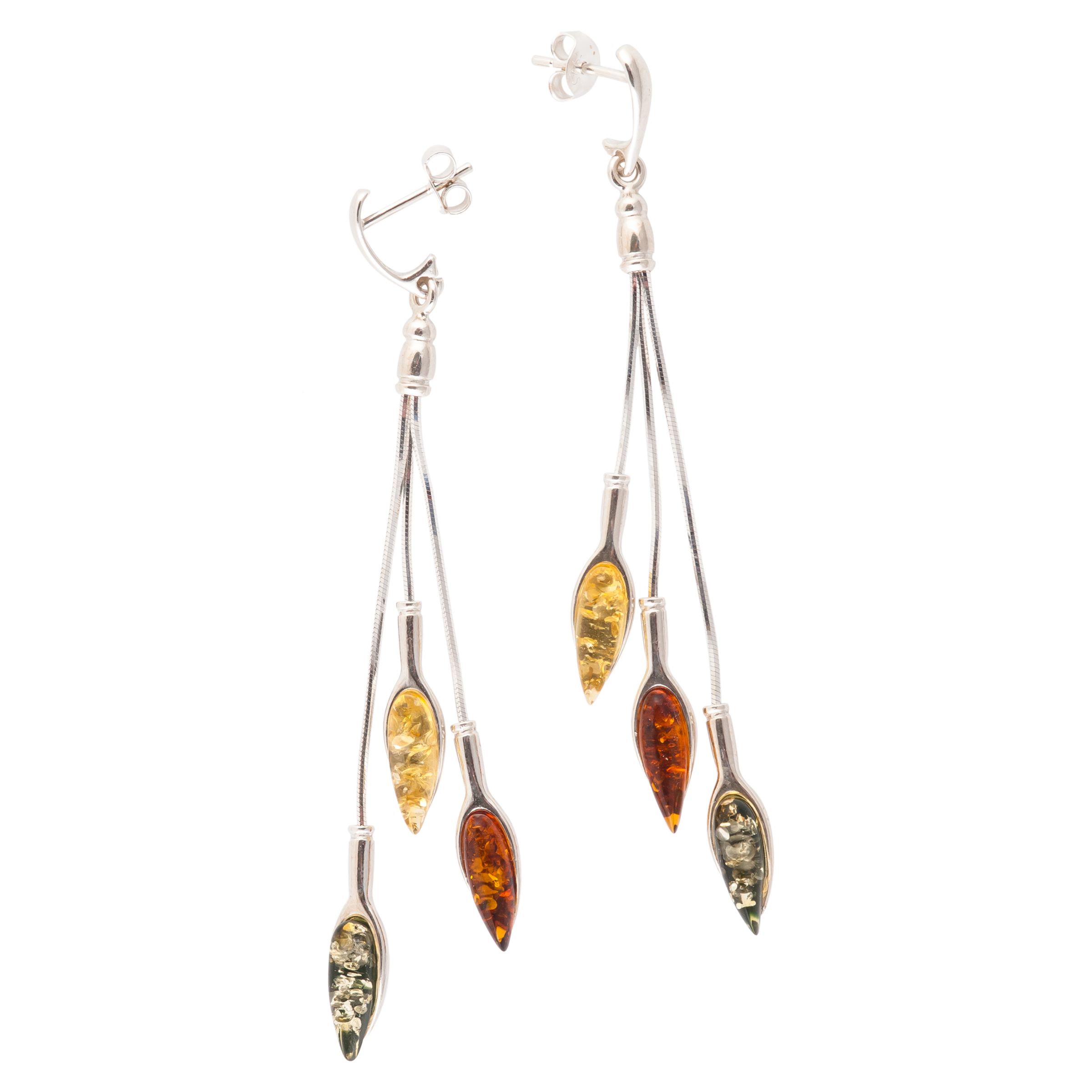 Be-Jewelled Sterling Silver Multicoloured Amber Drop Earrings at John ...