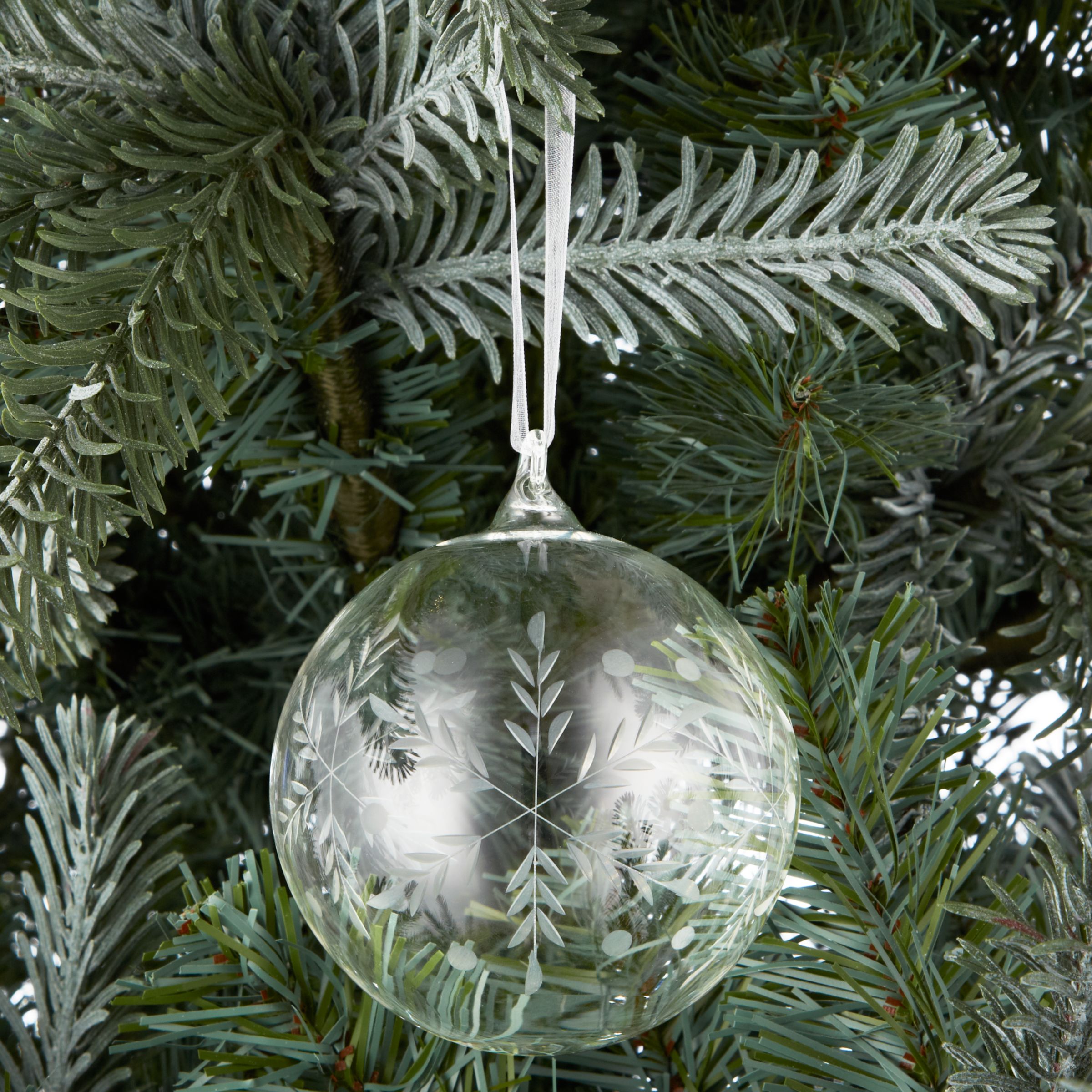 John Lewis Croft Collection Etched Snowflake Glass Bauble, Clear at ...