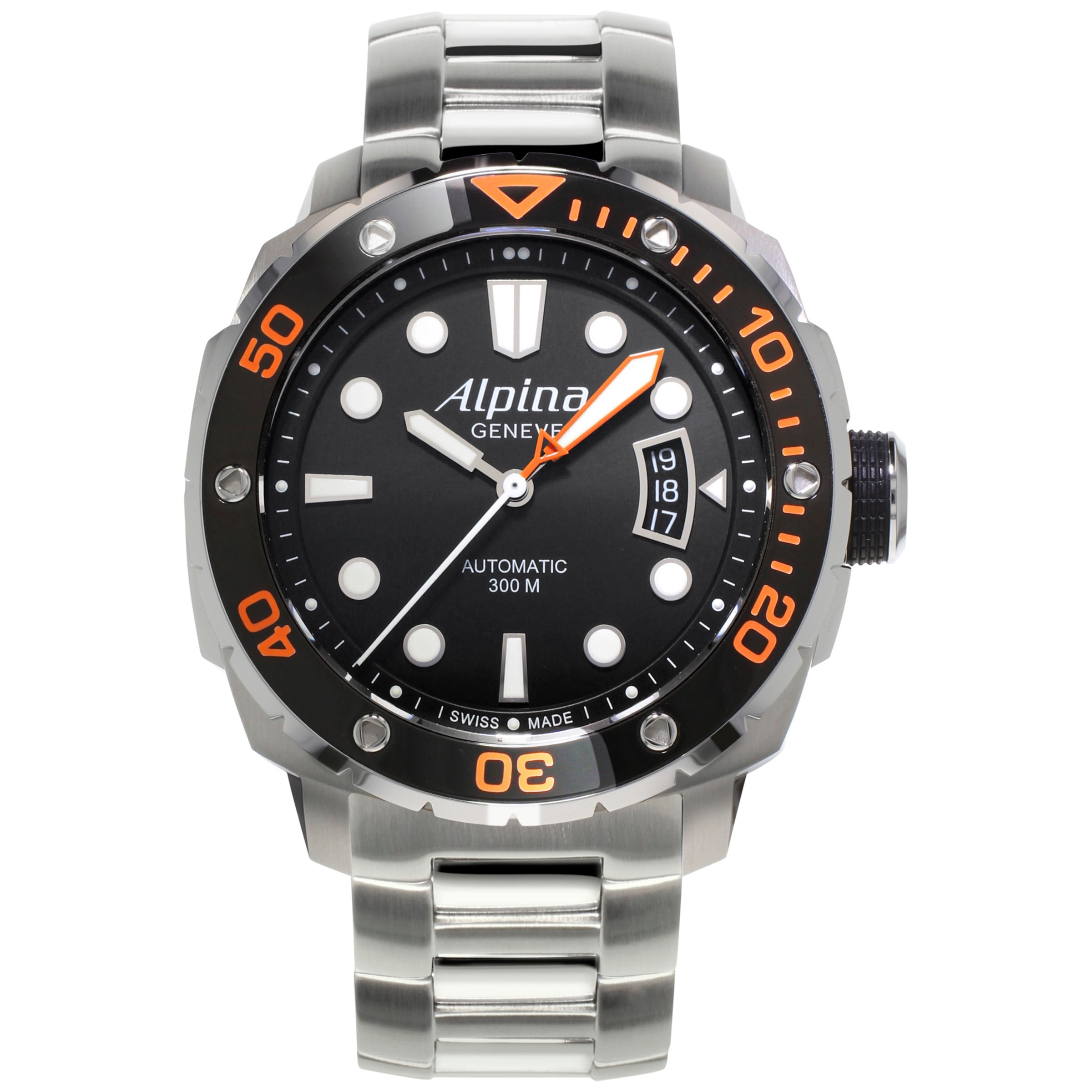 Alpina AL-525LBO4V26B Men's Extreme Diver 300 Bracelet Strap Watch, Silver/Black