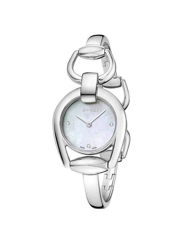 Gucci YA139506 Women's Horsebit Stainless Steel Bangle Strap Watch,  Silver/White