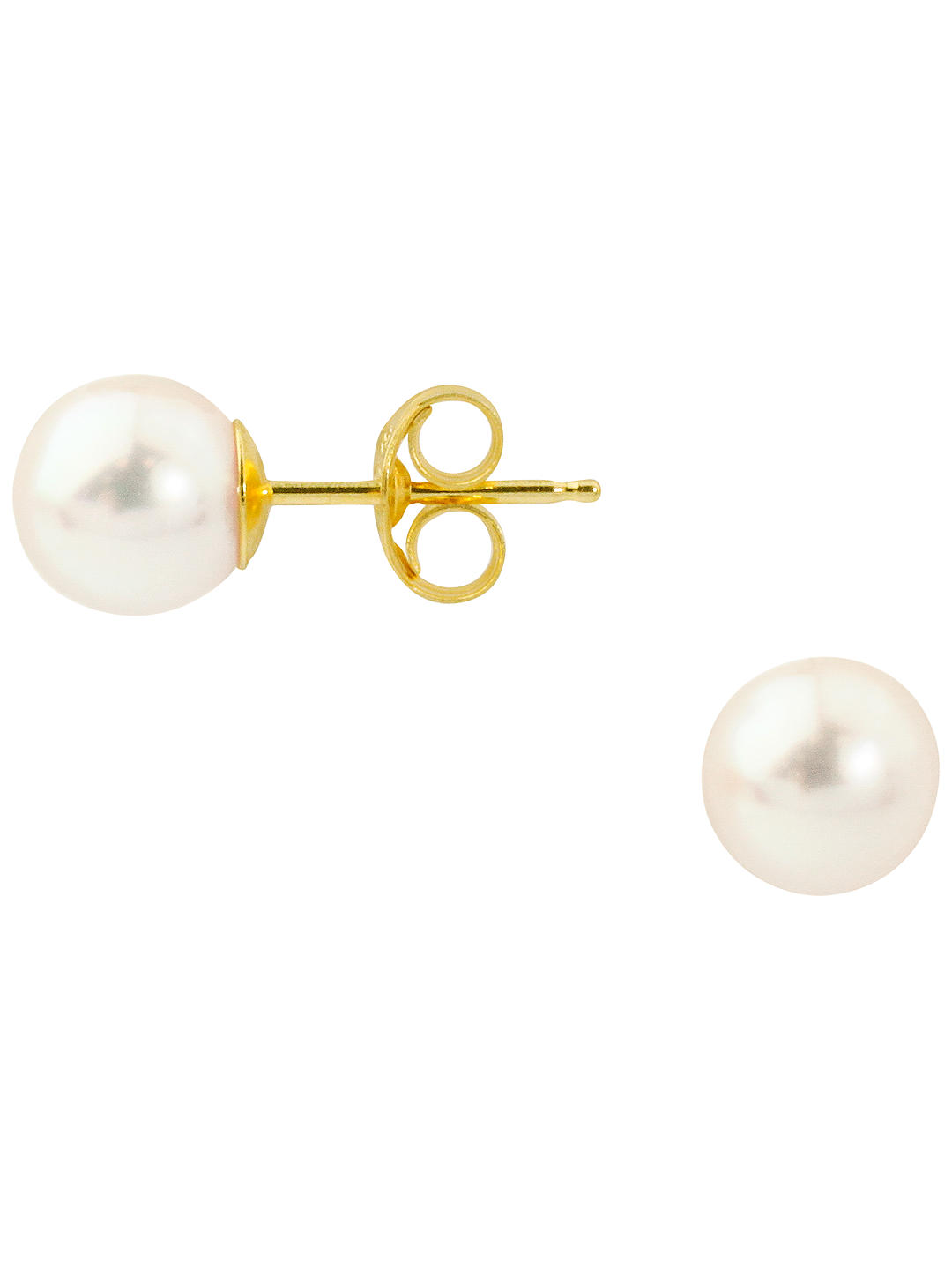 A B Davis 18ct Gold 6.5mm Cultured Pearl Stud Earrings, White at John ...