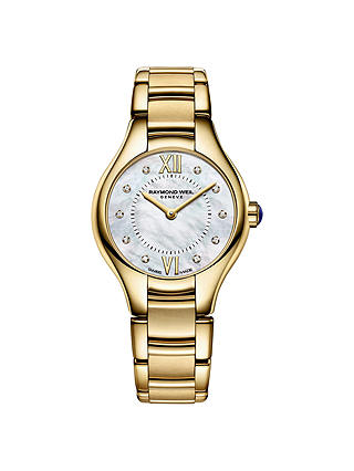 Raymond Weil 5124-P00985 Women's Noemia Mother Of Pearl Diamond Bracelet Strap Watch, Gold/Silver