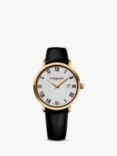 Raymond Weil 5488-PC-00300 Men's Toccata Gold Plated Leather Strap Watch, Black/White