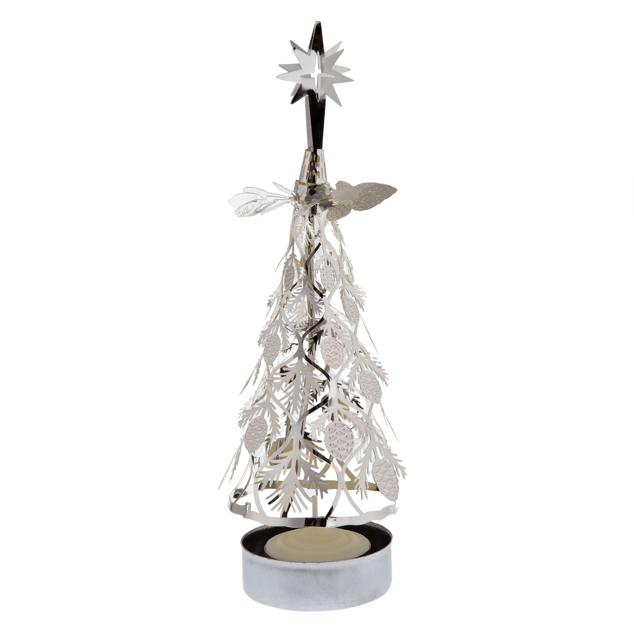 Pols Potten Spinning Tree and Pine Cones Tealight Holder, Small, Silver