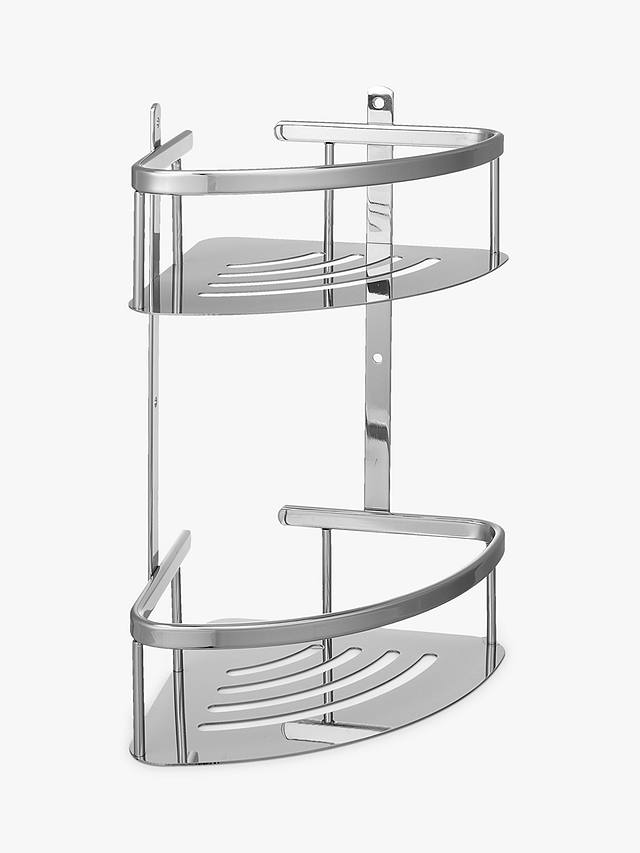 John Lewis & Partners Contemporary Brass and Stainless Steel 2 Tier Corner Shower Basket