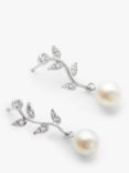Lido Leaf Drop Sterling Silver Freshwater Pearl Earrings, Silver/White