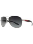 Prada Linea Rossa PS53PS Polarised Classic Aviator Metal Frame Sunglasses, Grey