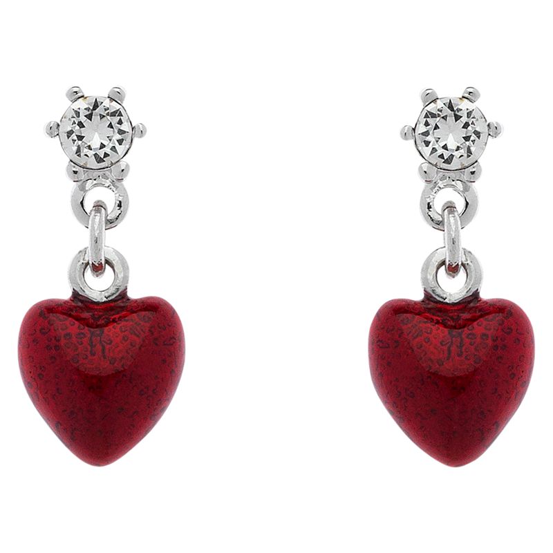 Cachet Rhodium Plated Swarovski Crystal Enamel Heart Drop Earrings, Silver