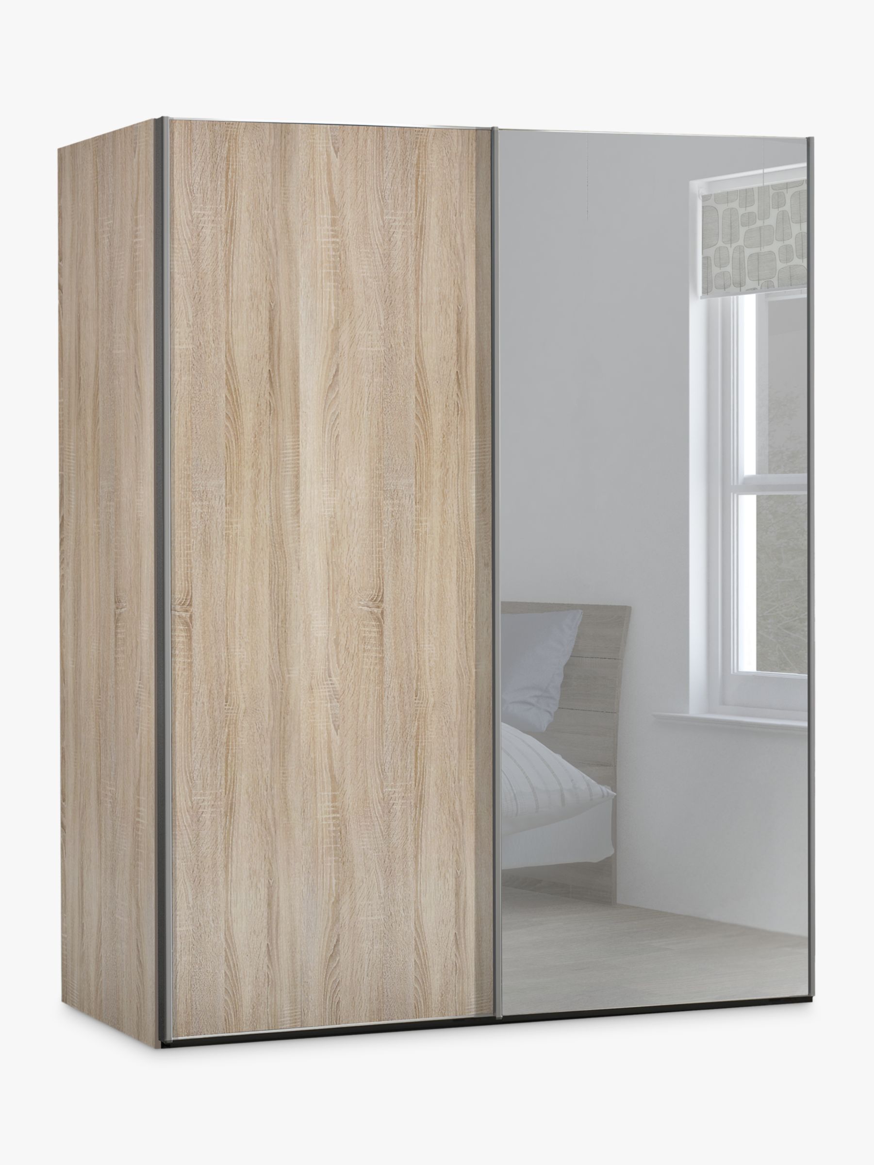 John Lewis Partners Special Elstra 150cm Mirrored Sliding Door Wardrobe Mirror Rustic Oak