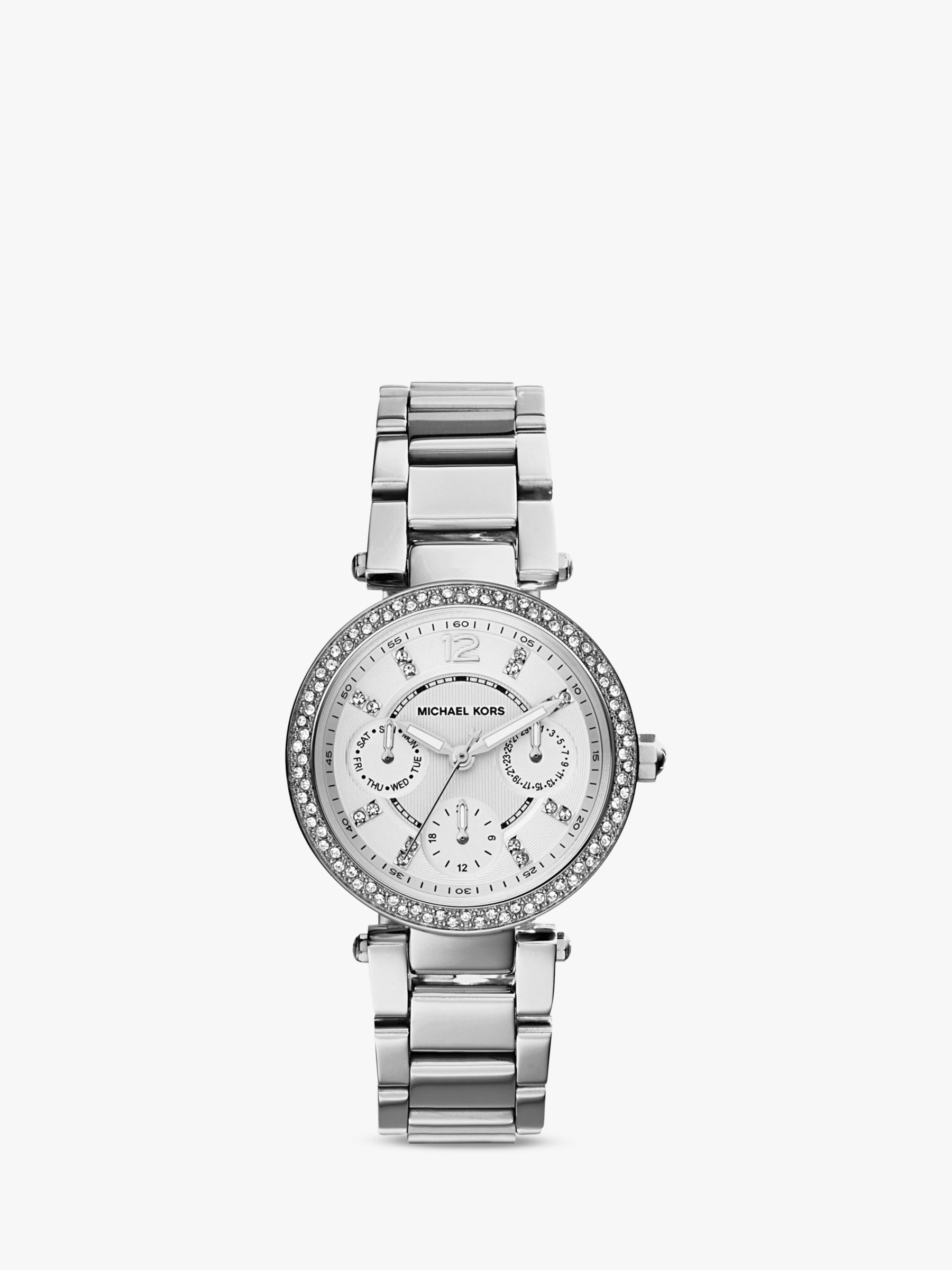 Michael Kors MK5615 Mini Chronograph Bracelet Strap Watch, Silver at John  Lewis & Partners