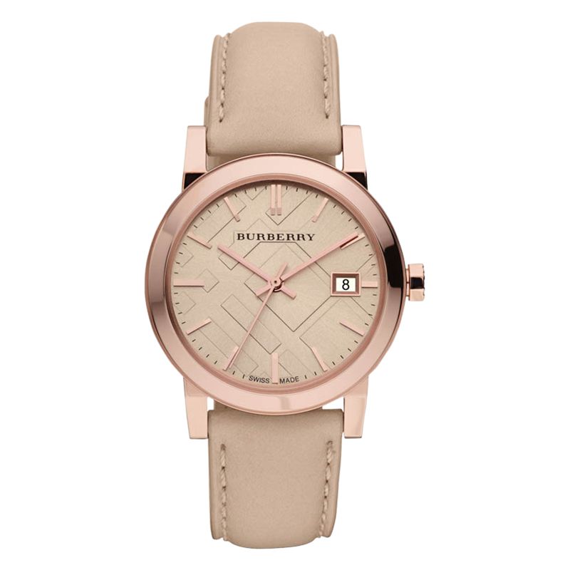 Burberry BU9109 Women's The City Leather Strap Watch, Cream/Rose Gold ...