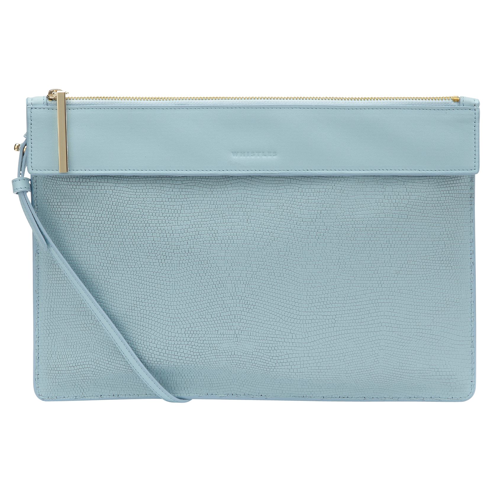 Whistles Olivia Leather Strap Clutch Bag, Pale Blue at John Lewis & Partners