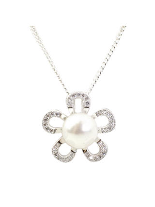A B Davis Sterling Silver Freshwater Flower Pearl Pendant Necklace, Silver/White