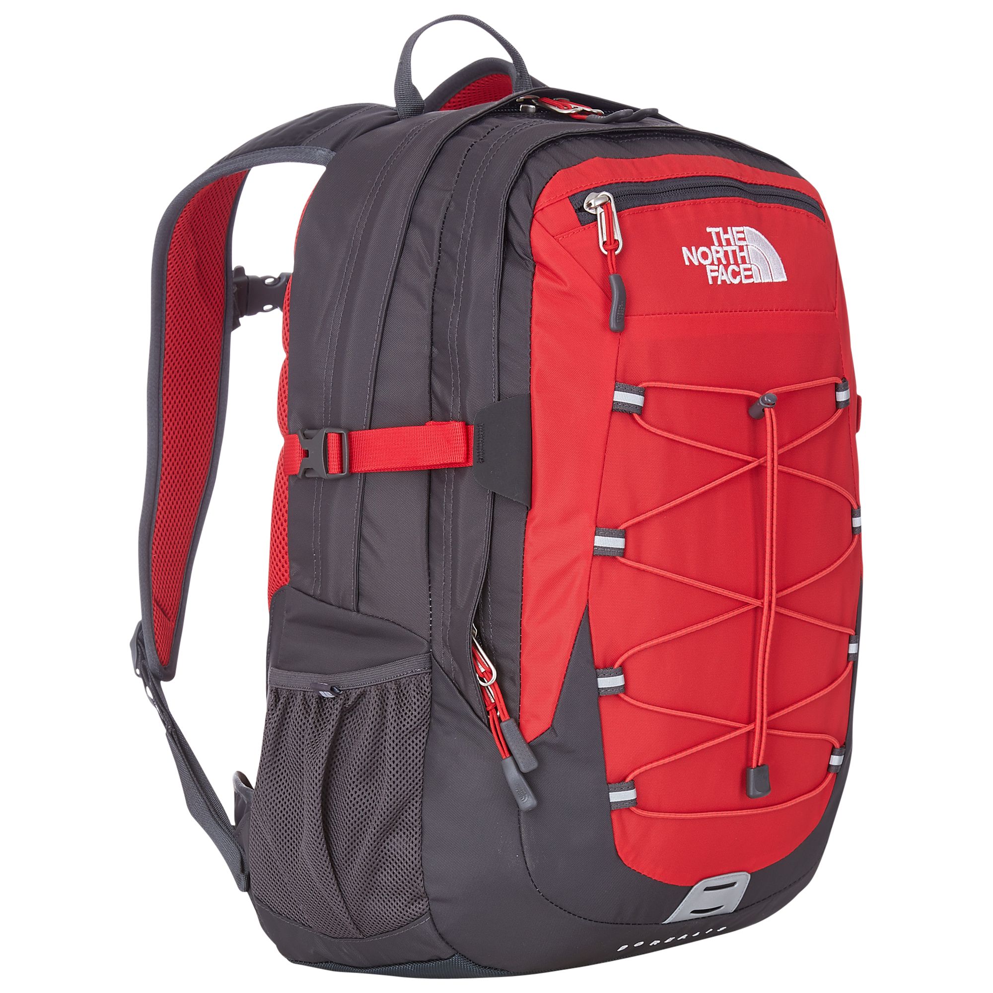red and grey north face backpack