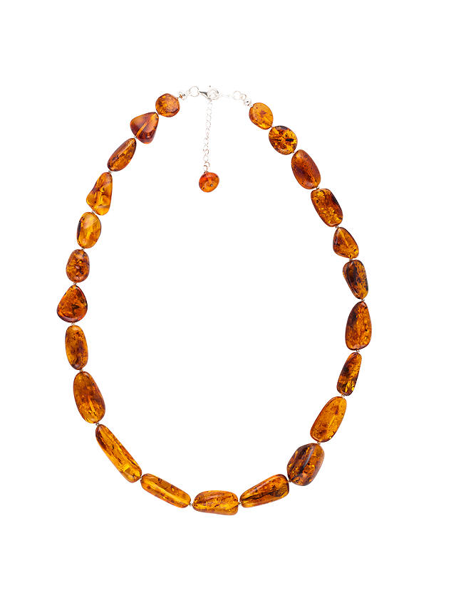 Be-jewelled Amber Necklace Sterling Silver Clasp, Cognac