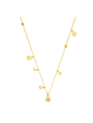 Auren 18ct Gold Vermeil Small Hammered Discs and Diamond Drop Necklace, Gold