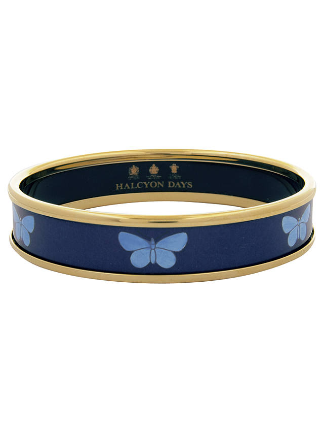 Halcyon Days 18ct Gold Plated Enamel Butterfly Bangle, Navy at John ...