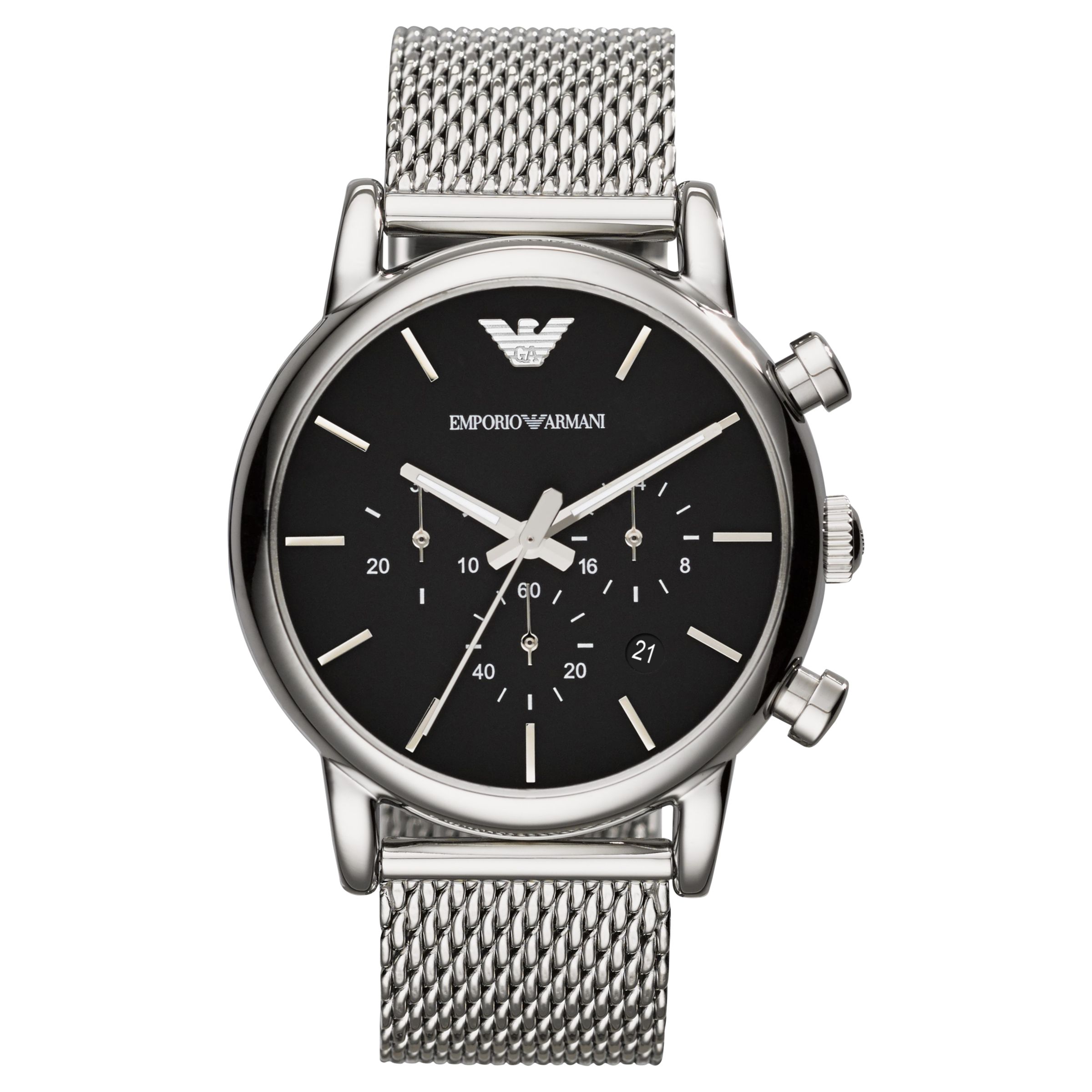 Emporio Armani AR1811 Men's Chronograph Stainless Steel Bracelet Strap Watch,  Silver/Black