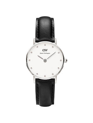 Daniel Wellington Women's Sheffield Classy Swarovski Crystal Leather Strap Watch, Black/White