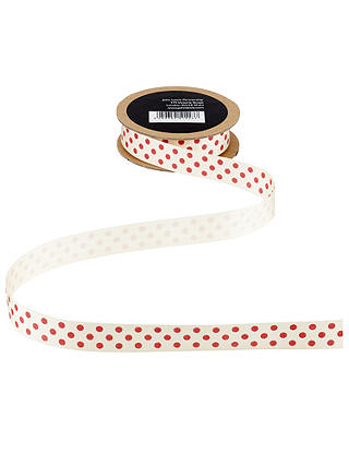 John Lewis & Partners 16mm Red Spot On Ribbon, 3m, Natural
