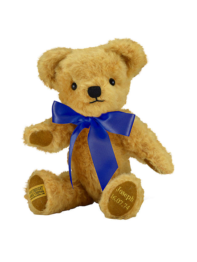 Merrythought Personalised London Curly Gold Teddy Bear With Gold Thread Soft Toy, Navy