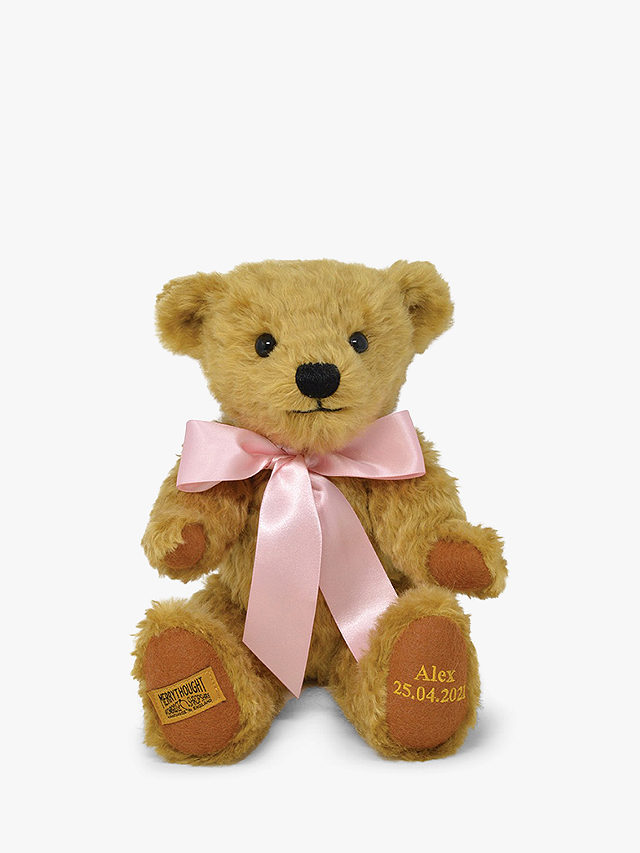 Merrythought Personalised Shrewsbury Teddy Bear with Gold Thread Soft Toy, Baby Pink