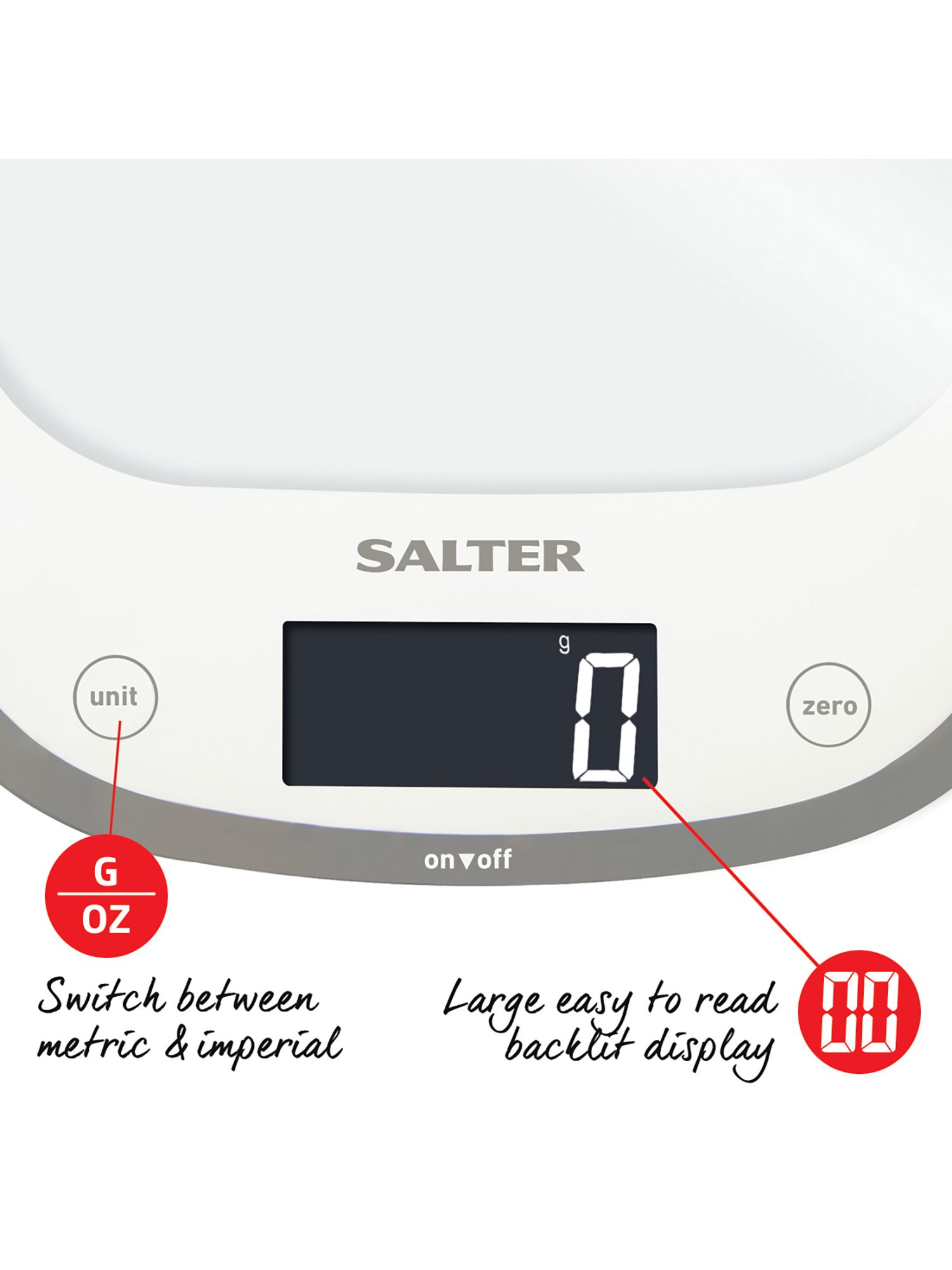 Salter Digital Curve Glass Kitchen Scale Max 5 kg – White - Anasia Shop