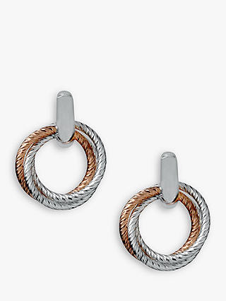 Links of London Aurora Cluster Bi-Metal Hoop Earrings, Silver/Rose Gold