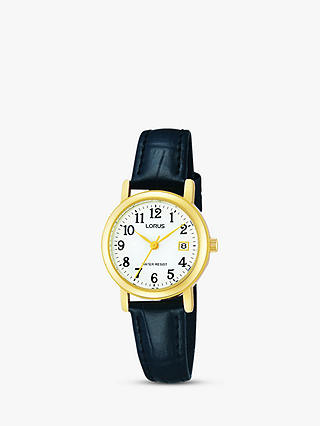 Lorus RH764AX9 Women's Leather Strap Watch, Black/White