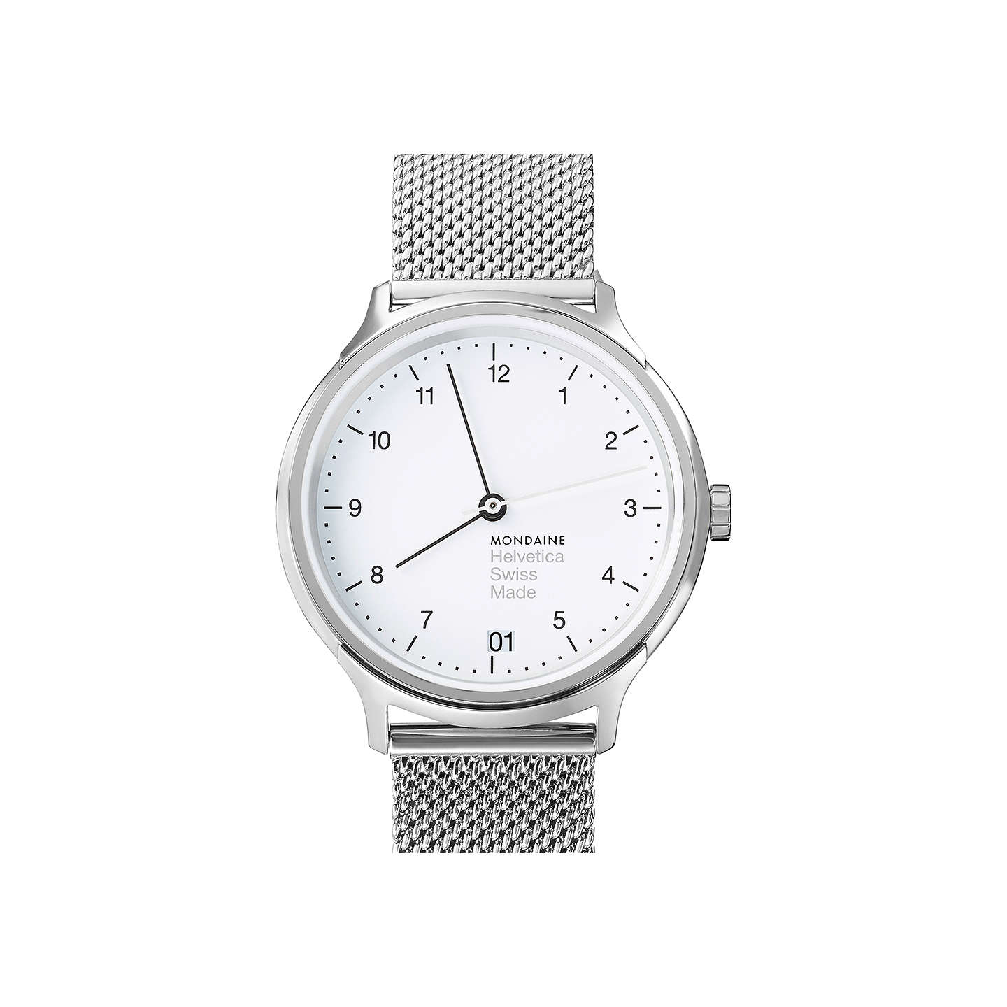 Mondaine MH1R1210SM Unisex Helvetica Mesh Strap Watch, Silver/White at ...