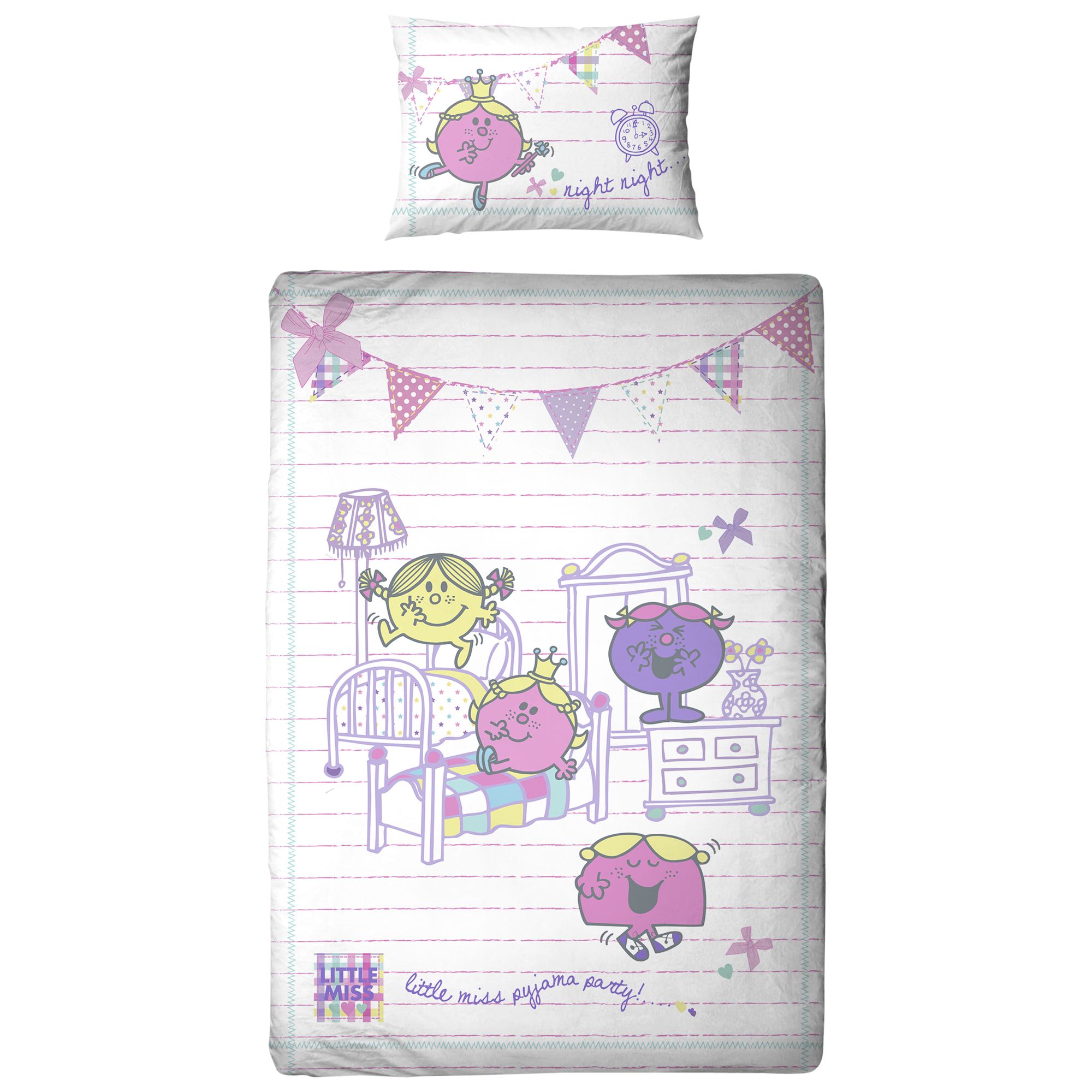 Mr Men Little Miss Pyjama Party Single Duvet Cover And Pillowcase