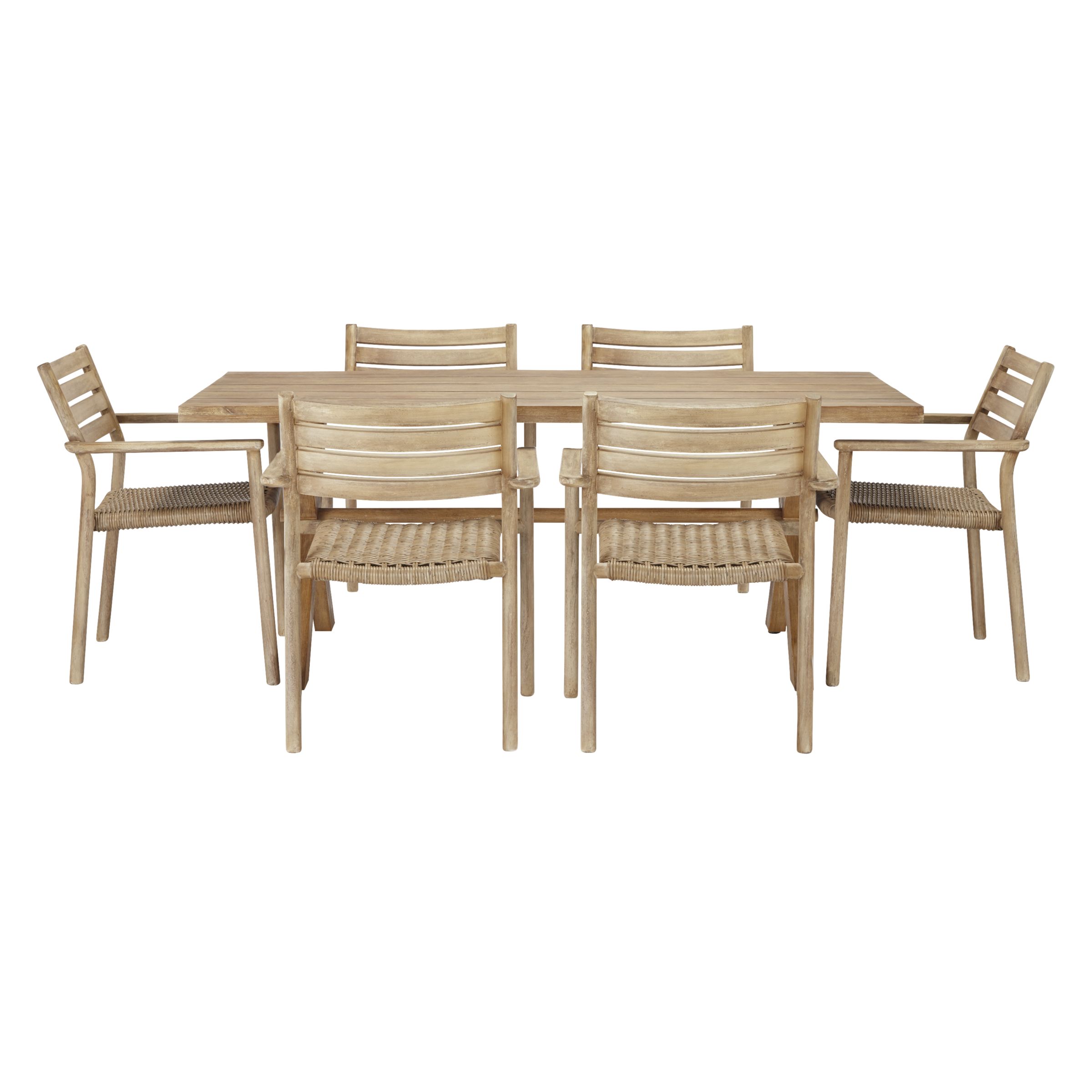 Croft Collection Islay Garden Dining Table & 6 Armchairs Set, Natural