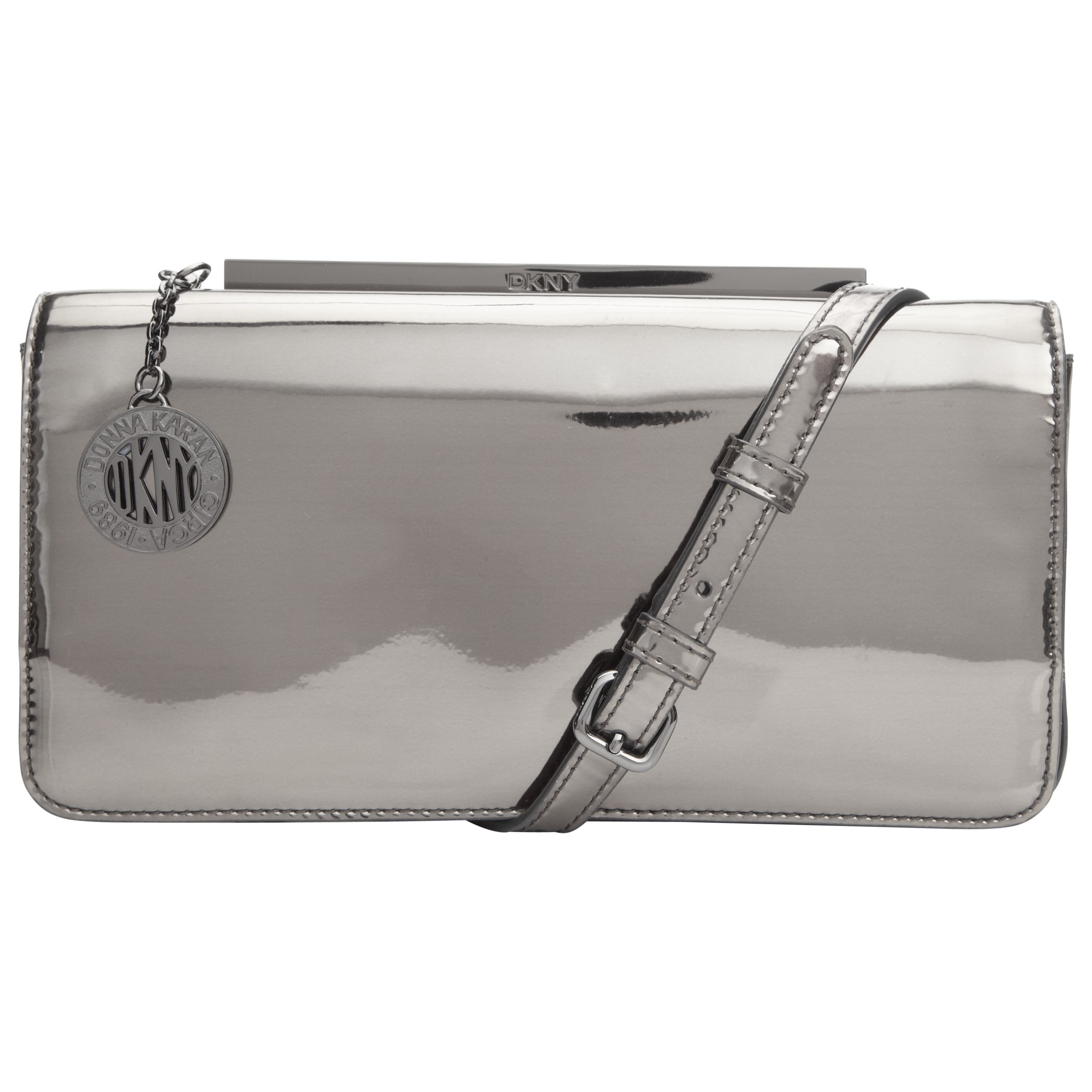 DKNY Mirror Leather Clutch Bag, Silver at John Lewis & Partners