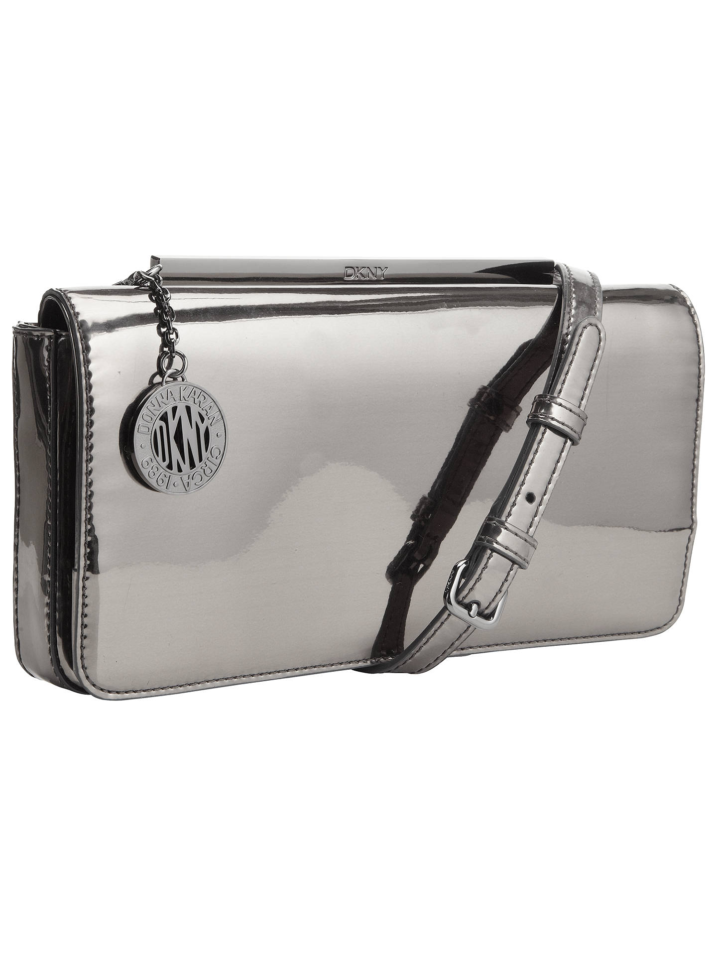 DKNY Mirror Leather Clutch Bag, Silver at John Lewis & Partners