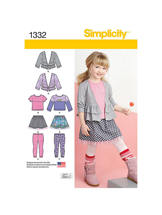 Simplicity Girls' Jacket, Top, Trousers And Skirt Sewing Pattern, 1332