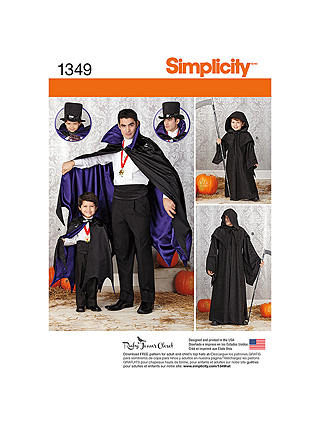 Simplicity Men's & Boys' Costume Capes Sewing Patterns, 1349