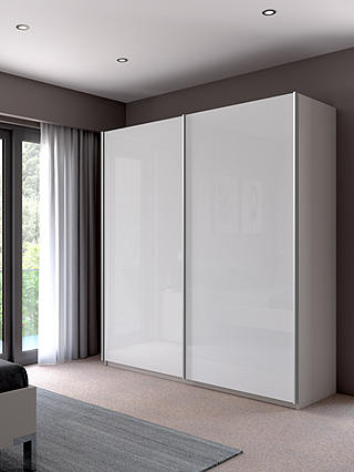 John Lewis & Partners Elstra 200cm Wardrobe with White Glass Sliding Doors, Matt White