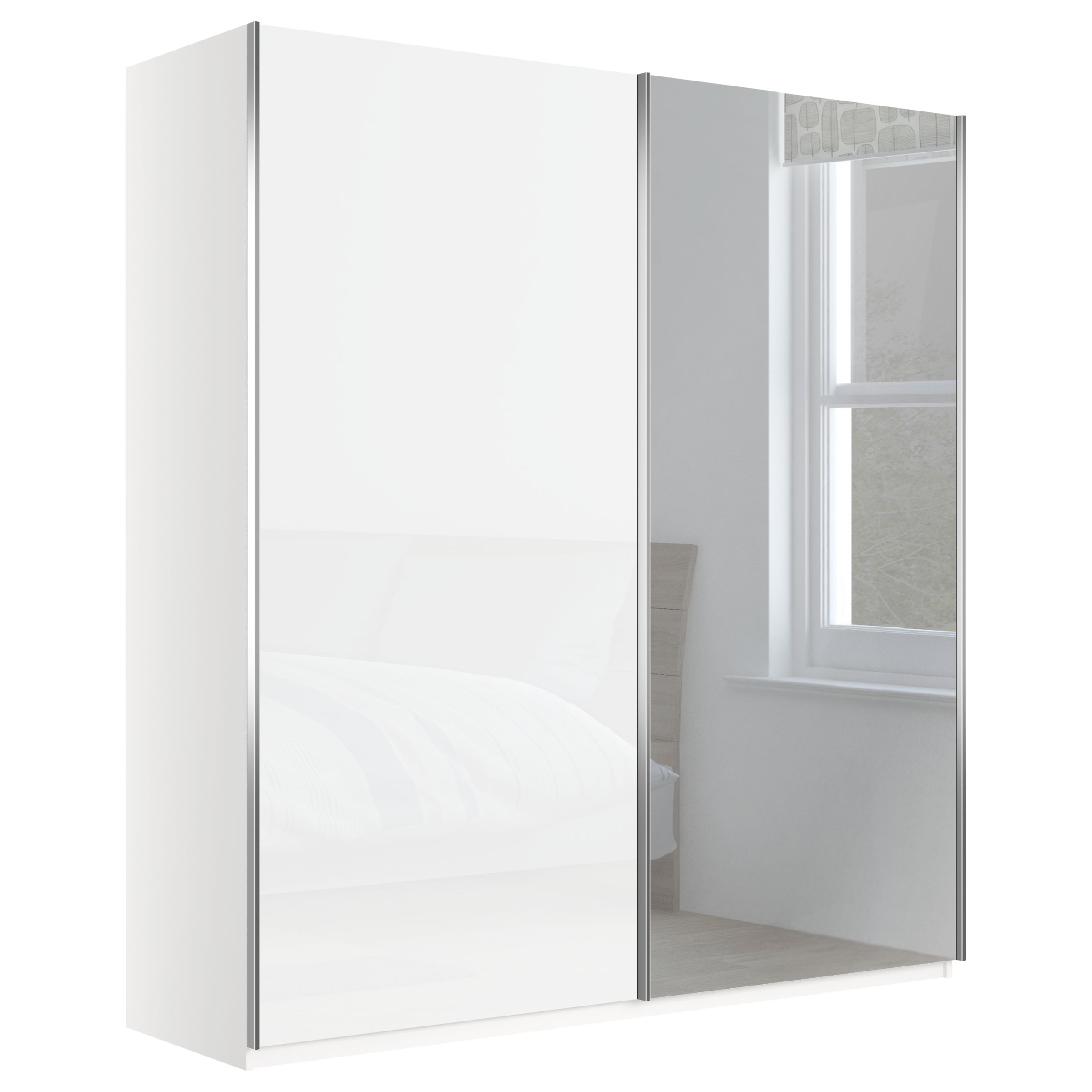 Photo of John lewis elstra 200cm wardrobe with glass and mirrored sliding doors