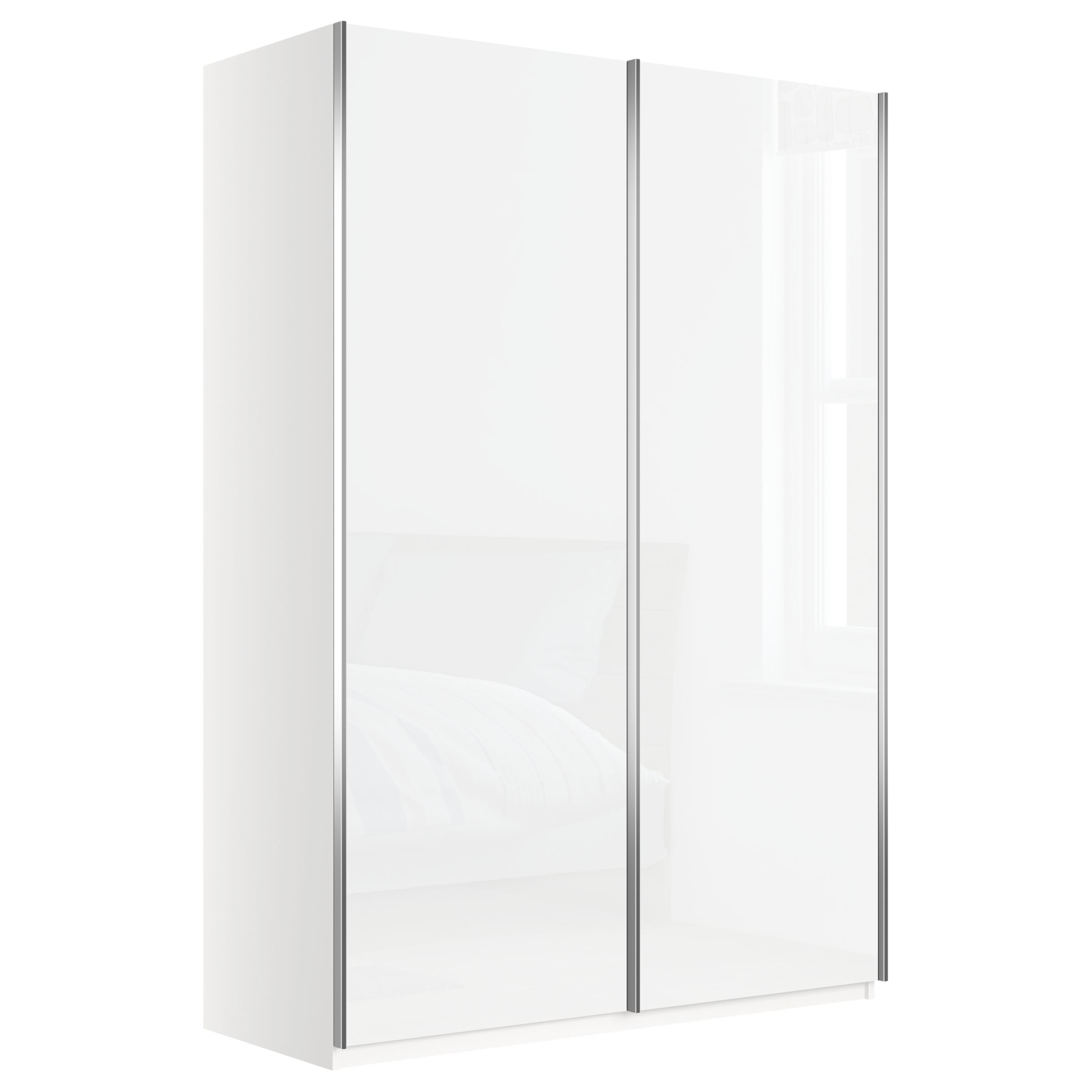 Photo of John lewis elstra 150cm wardrobe with white glass sliding doors