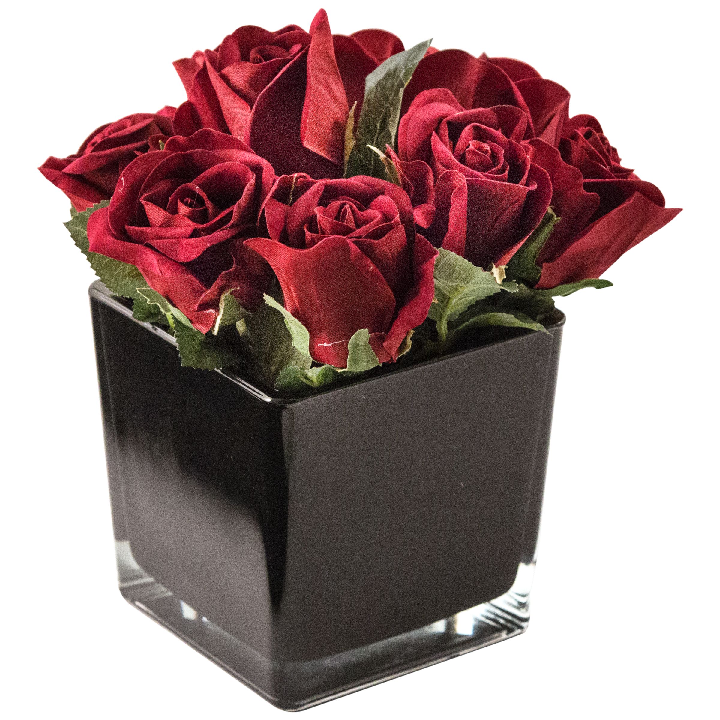 Peony Artificial Roses in Black Cube, Large, Red