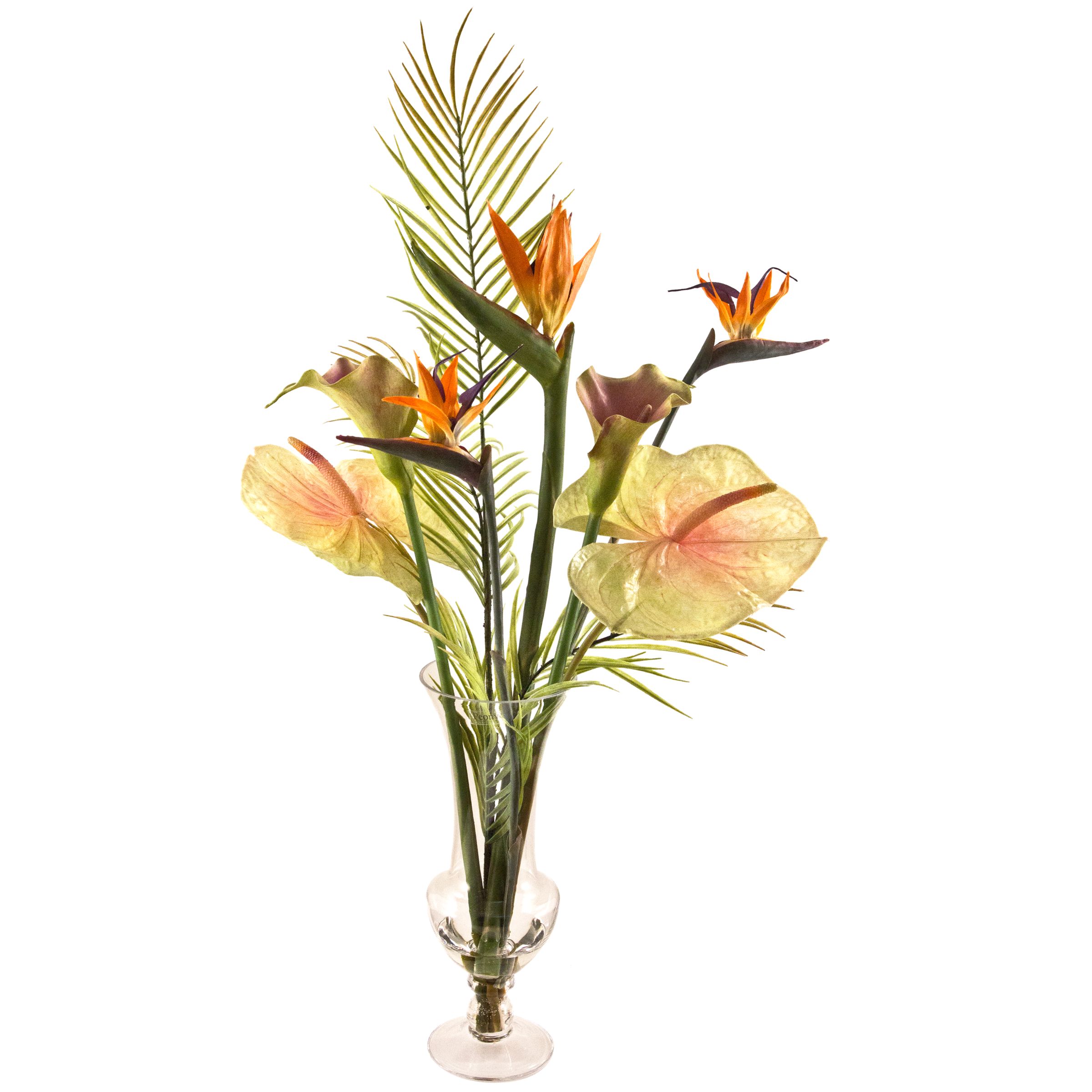 Peony Artificial Tropical Flower Mix in Goblet Vase