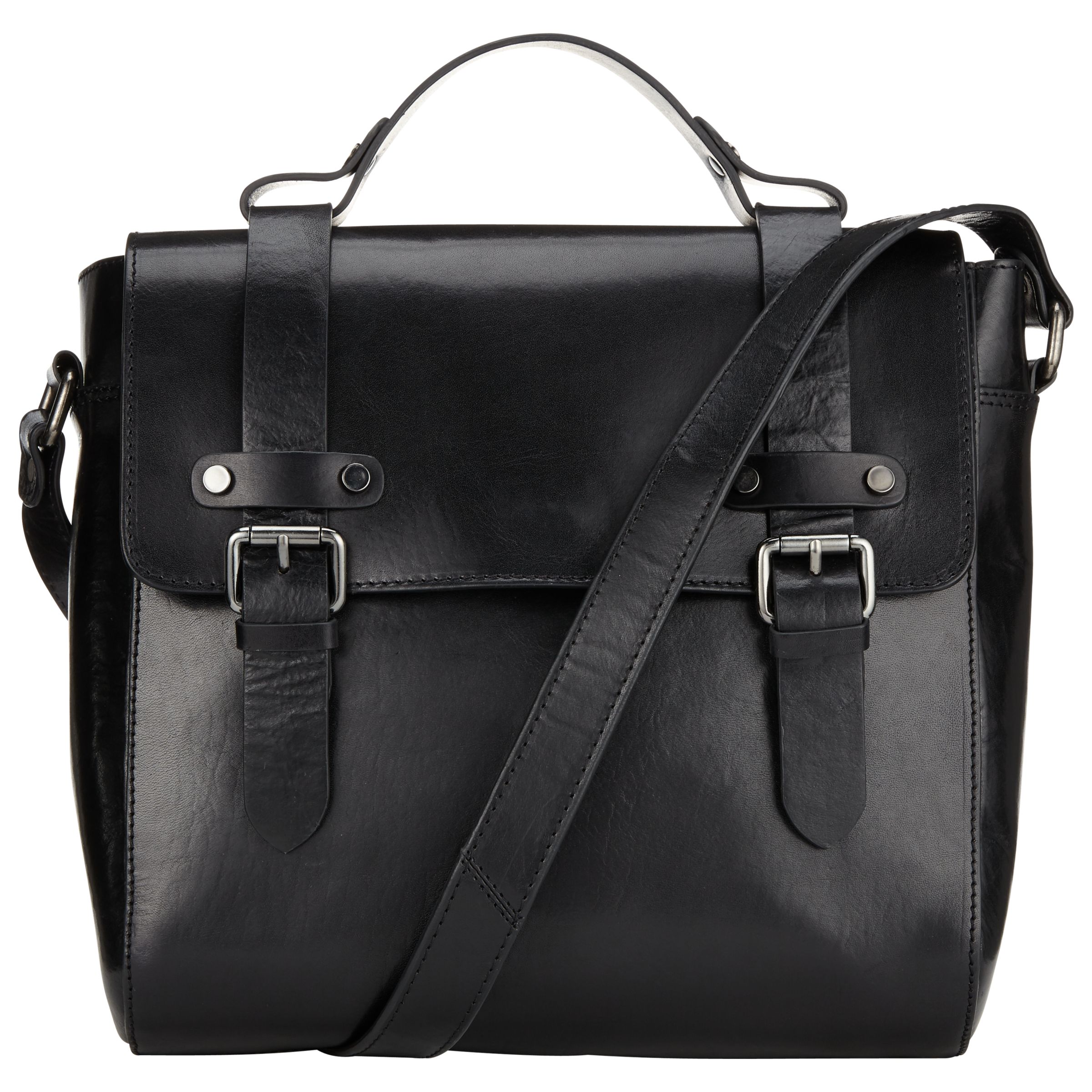 Collection WEEKEND by John Lewis Maeve Leather Across Body Messenger Bag, Black at John Lewis ...