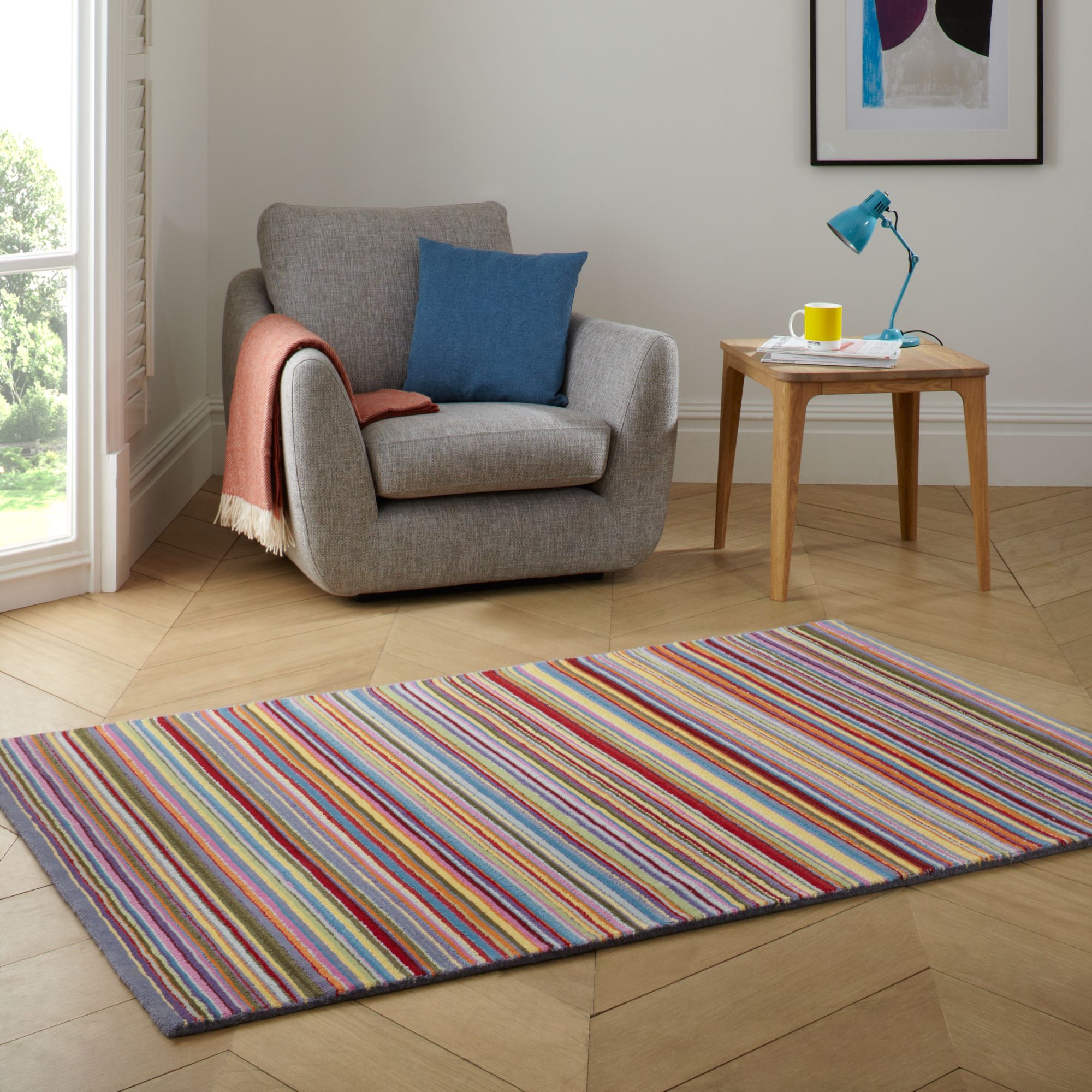 John Lewis & Partners Rosie Bright Stripe Rug, 300 x 200 at John Lewis