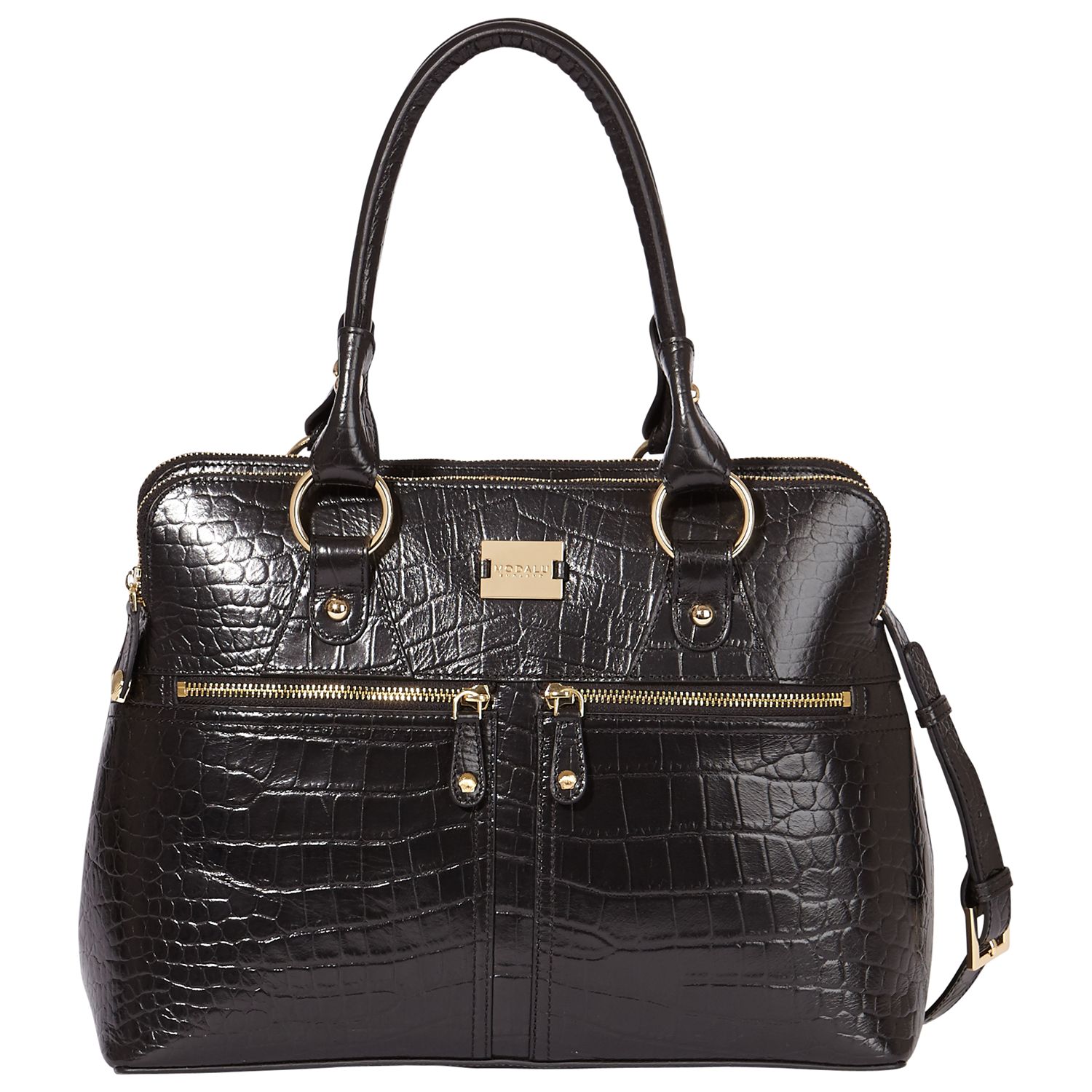 Modalu Pippa Classic Medium Leather Grab Bag, Black Pebble at John ...